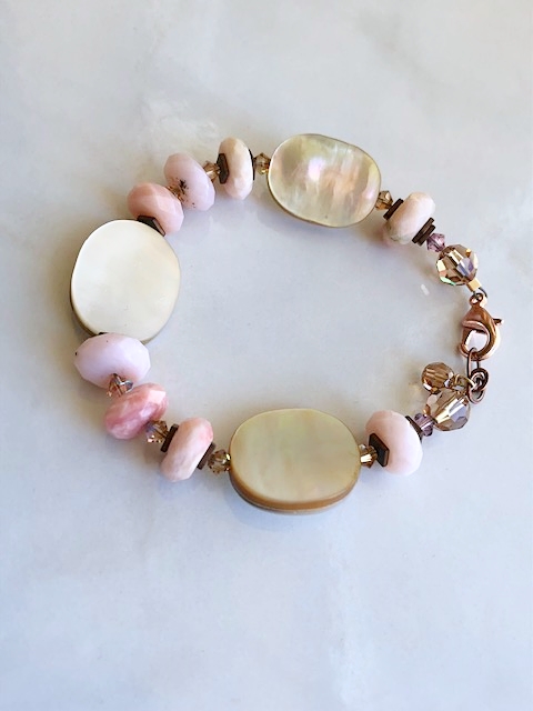 Austrian Crystal, Pink Opal, Oval Mother-of-Pearl Bracelet